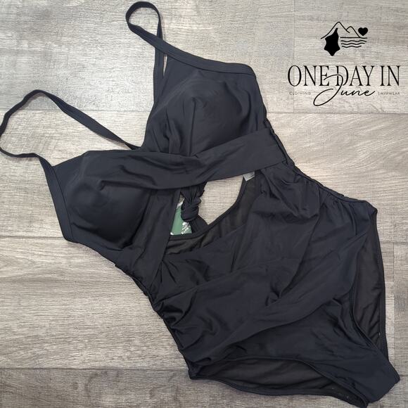 Eomenie Cross Front Tie Back Cut Out Swimdress Swimsuit Size L - Picture 3 of 7